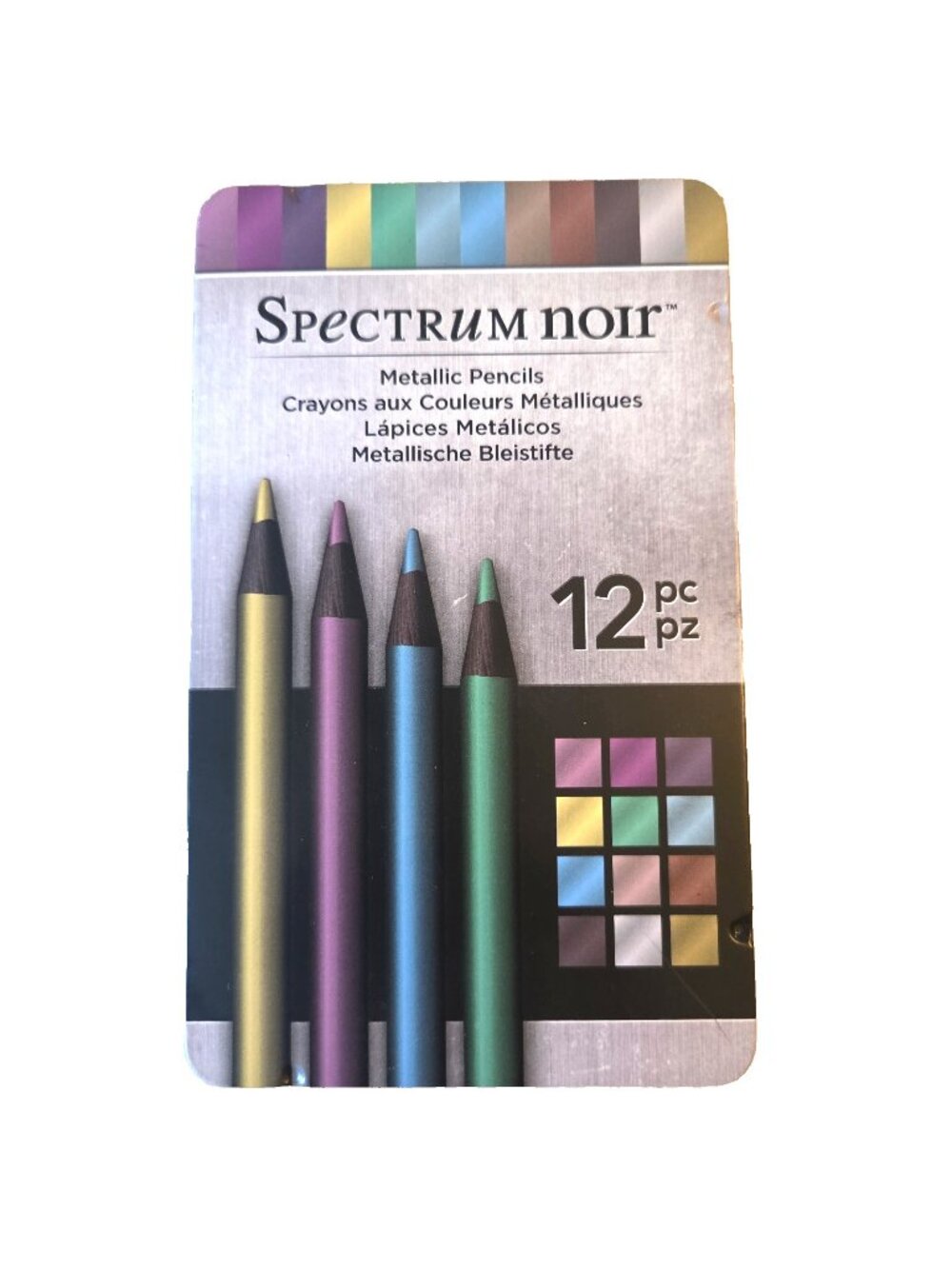 12 Spectrum Noir Metallic Pencils in Tin NEW Use on Dark Paper Richly Pigmented